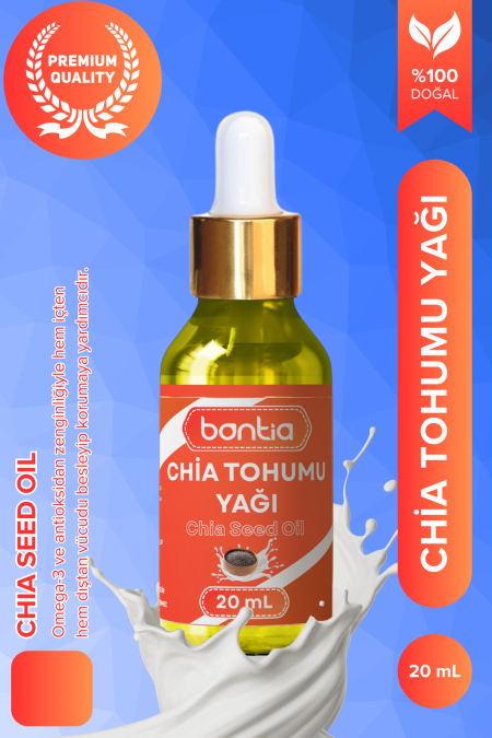 20 ml Bontia chia tohumu yağı, güçlü antioksidan ve cilt nemlendirici.